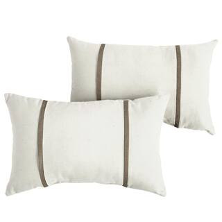Sorra Home Sunbrella Ivory with Taupe Rectangular Outdoor Knife Edge Lumbar Pillows (2-Pack) HD74... | The Home Depot