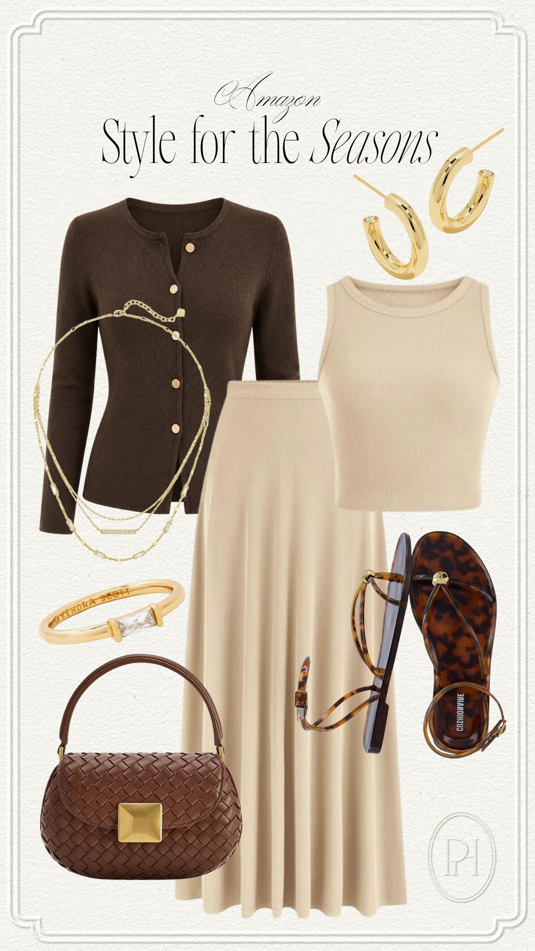 Loving these Amazon finds for laying in the late summer through early fall!

brown cardigan, matching set, tan tank top, tan skirt, a-line skirt, midi skirt, gold earrings, brown sandals, brown handbags, gold earrings, layered necklaces, gold jewelry, jelly sandals, neutral fashion, neutral style, neutral look, neutral outfit, fall fashion, fall looks, fall outfit, fall style, ring 

 #LTKgrwm #LTKootd #LTKSeasonal
