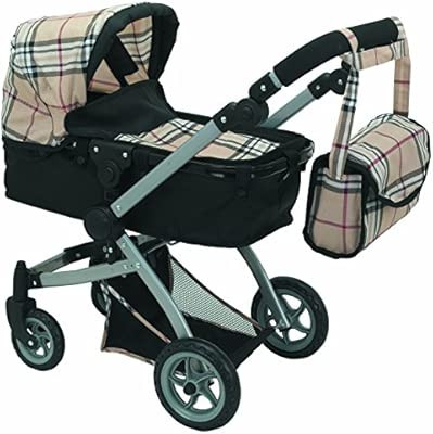 Babyboo Deluxe Doll Pram Color Beige Plaid with Swiveling Wheels & Adjustable Handle and Free Car... | Amazon (US)