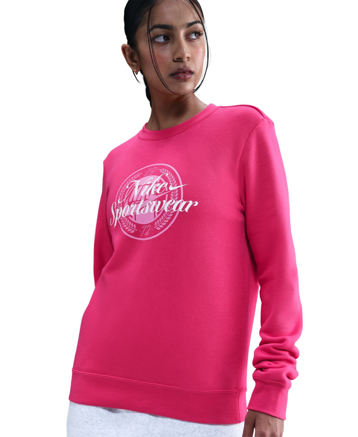 Nike Sportswear Women's Club Fleece Graphic Crewneck Sweatshirt - Rush Pink/white | Macy's