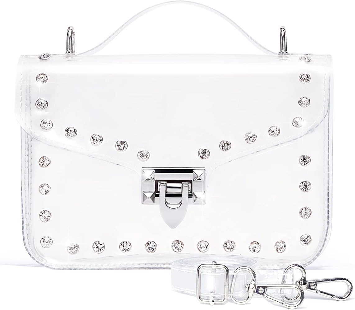Clear Purses For Women, Small Clear Clutch Purse Clear Crossbody Bag Stadium Approved Silver Rhin... | Amazon (US)