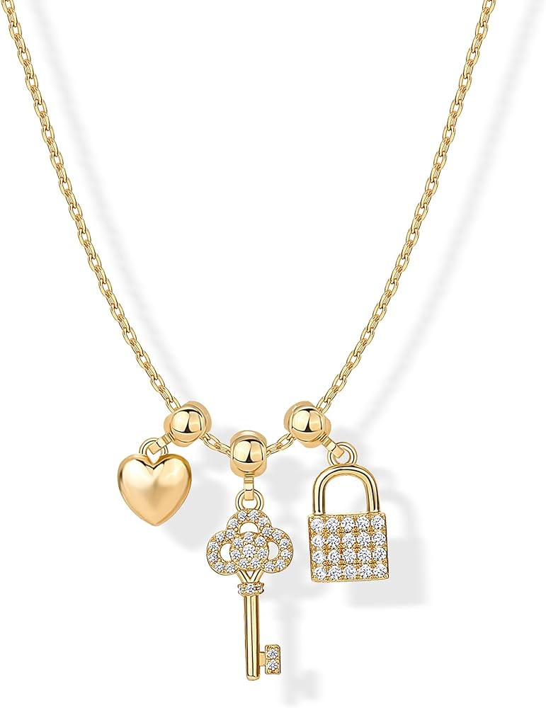 PAVOI 14K Gold Plated Dainty Necklace with Charms Set - Hypoallergenic Adjustable Chain Gold Char... | Amazon (US)