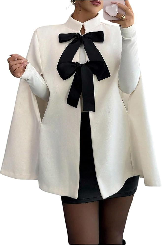 GORGLITTER Women's Cape Coat Bow Cut Out Dolman Sleeve Poncho Cloak Business Casual Outerwear | Amazon (US)