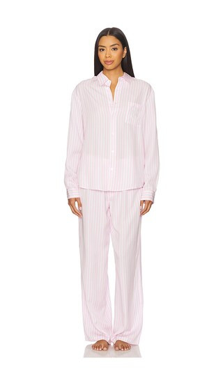 Adeline Stripe Lounge Set in Pink & White | Revolve Clothing (Global)