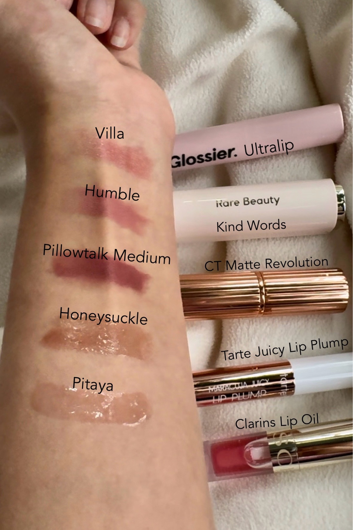 new year new sephora favorites sets!! sephora perfect pout lip kit swatches on light medium skin tone ☺️  would highly recommend picking this up if you were going to buy the full size products in the kit anyways 

💭 full size charlotte tilbury lipstick- pillow talk medium
💎 full size rare beauty lipstick- humble
💋 full size glossier ultra lip- villa
🌺 mini tarte maracuja lip plump- honeysuckle
🥭 mini clarins lip oil- pitaya

sephora sale haul favorites value sets

#LTKbeauty #LTKfindsunder50 #LTKGiftGuide