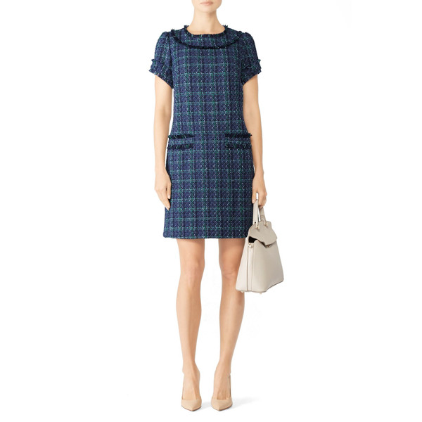 Sail to Sable Plaid Tweed Dress blue-print | Rent the Runway