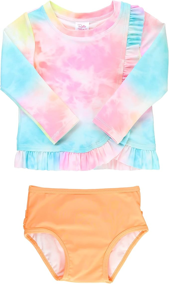 RuffleButts® Baby/Toddler Girls Rash Guard 2-Piece Swimsuit Set - Long Sleeve Bikini with UPF 50... | Amazon (US)