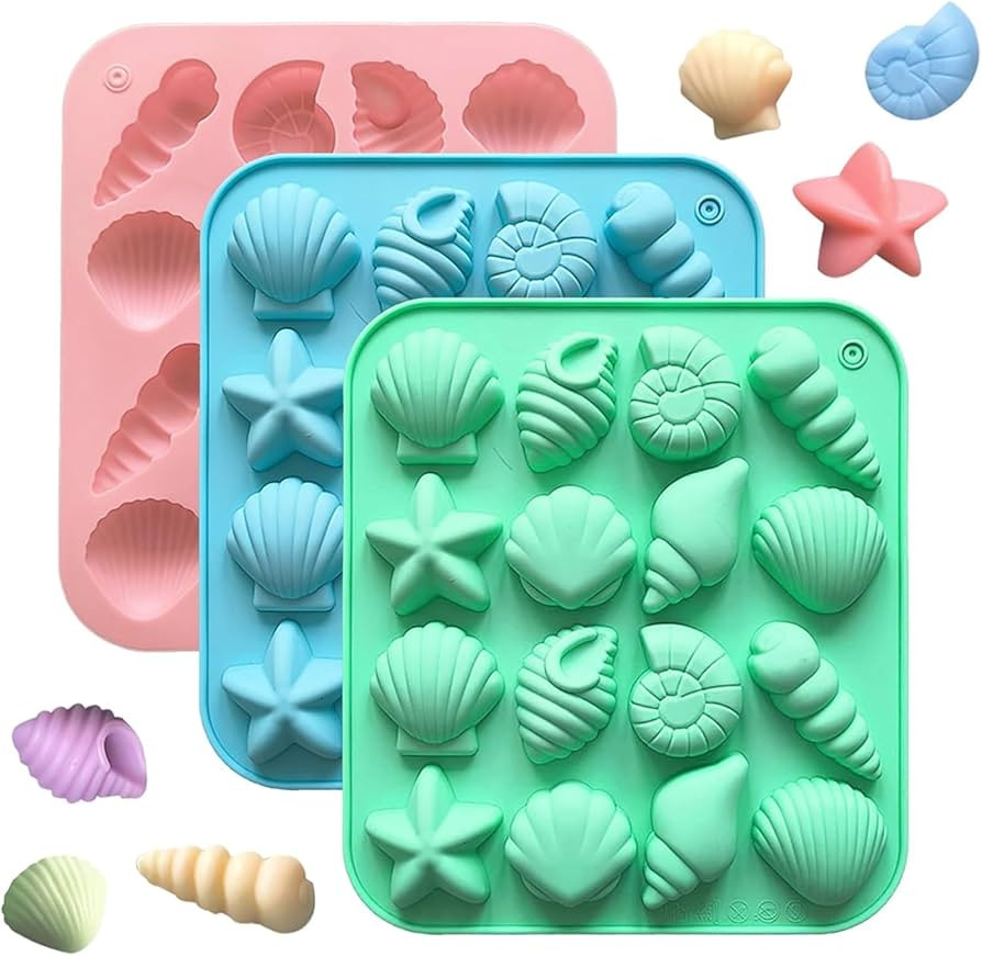 3Pcs Seashell Chocolate Silicone Molds, Ocean Themed Cake Baking Molds for Chocolate Candy Fondan... | Amazon (US)