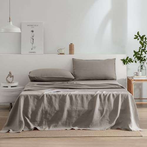 EVERLY Linen Queen Size Sheets Set,100% French Washed Pure Linen Bed Deep Pocket Sheets,4Pieces(1Flat Sheet,1Fitted Sheet,2Pillowcases) Suitable for Hot Sleepers,180GSM Natural Linen Bedding Set | Amazon (US)