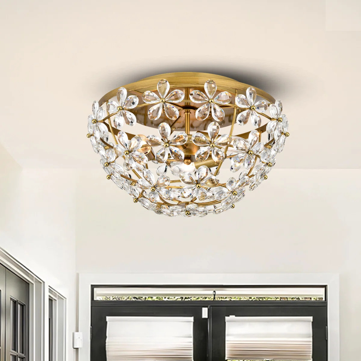 Rosa 3-Light Brushed Brass Glam Daisy Flower Crystal Blossom Flush Mount | Wayfair North America