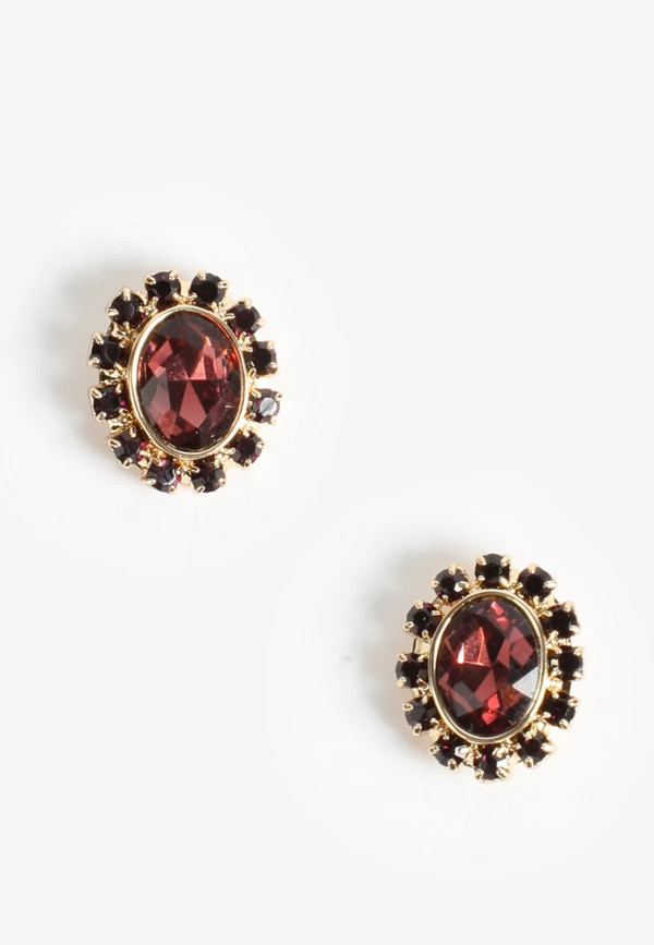 Faux Garnet Oval Stud Earrings | Maurices