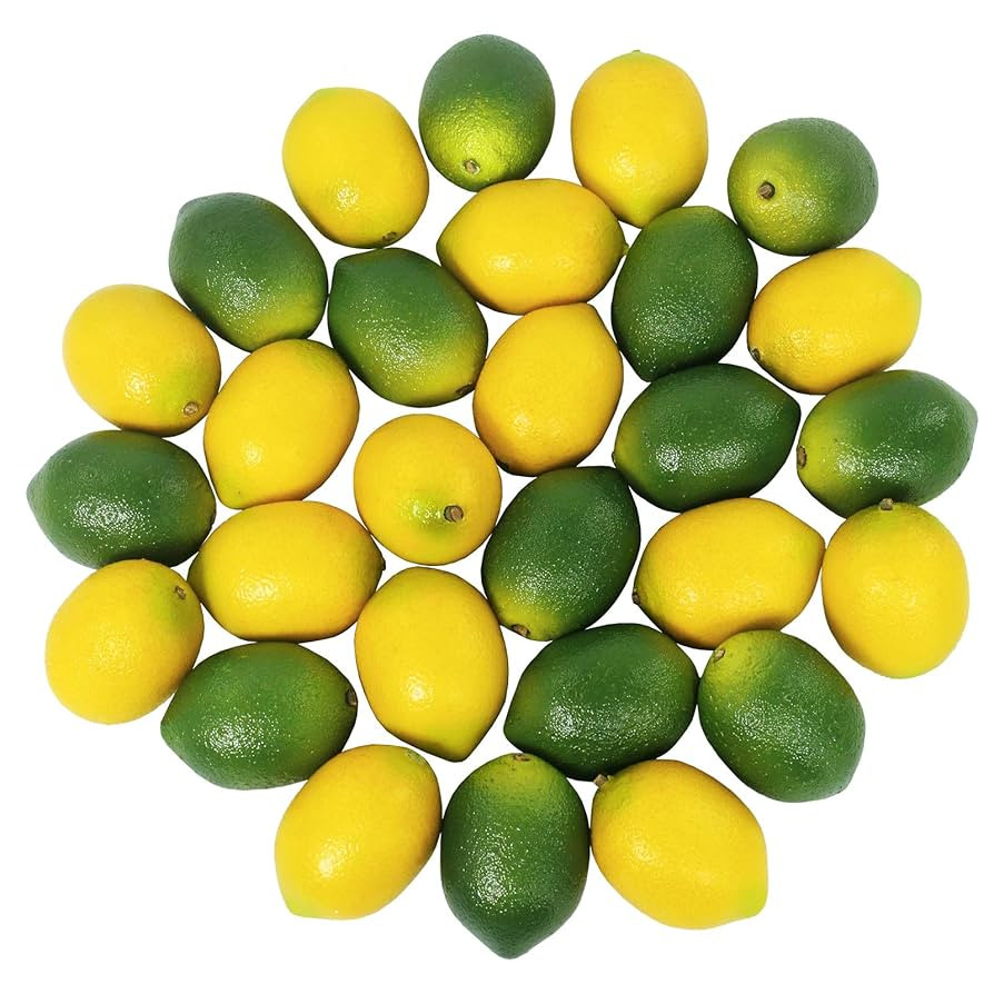 Winlyn 28 Pcs Fake Lemon Artificial Fruits Vivid Green and Yellow Lemon Mixed Set Lifelike Simula... | Amazon (US)