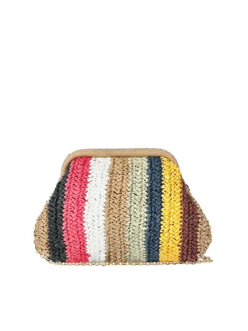 Time and Tru Women's Straw Frame Clutch Handbag, Natural/Multicolor | Walmart (US)