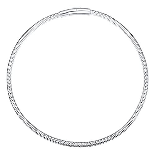 FindChic Silver Round Snake Chain Choker Necklace for Women, 5mm 16 Inches | Amazon (US)