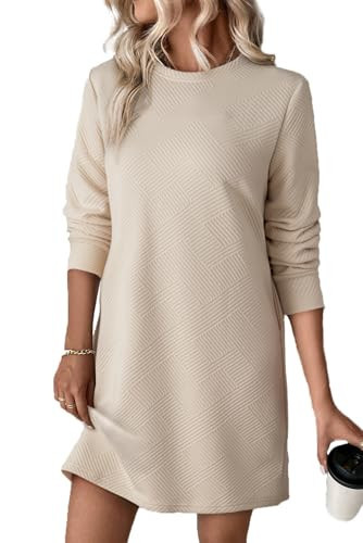 Womens Sweatshirt Dress Casual Long Sleeve Basic Solid Textured Shift Dress Trendy Girls 2025 Fall Dress Apricot | Amazon (US)