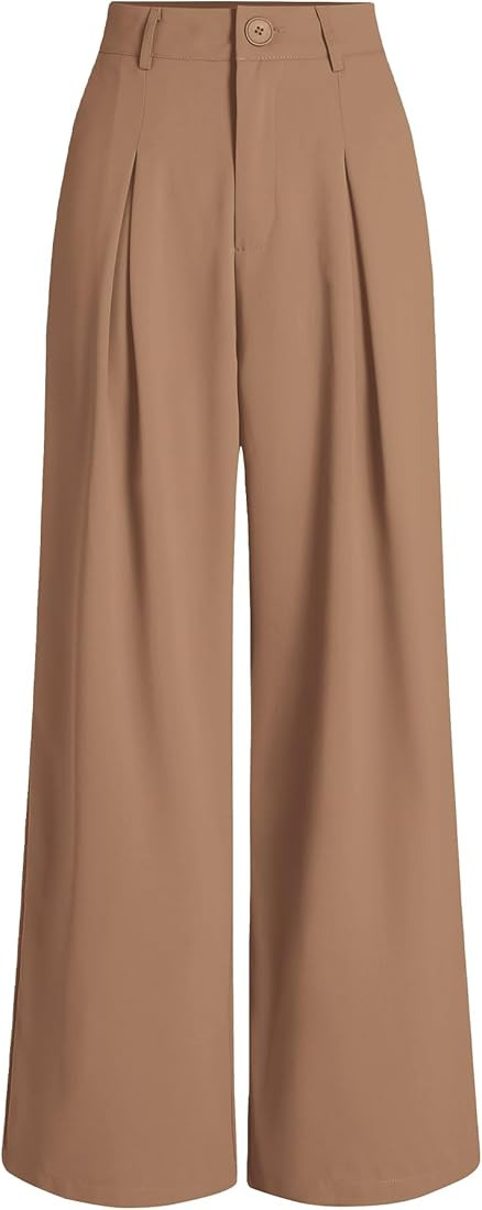 BTFBM Pantalones largos tipo palazzo de cintura alta para mujer, de pierna ancha, con botones, ho... | Amazon (US)