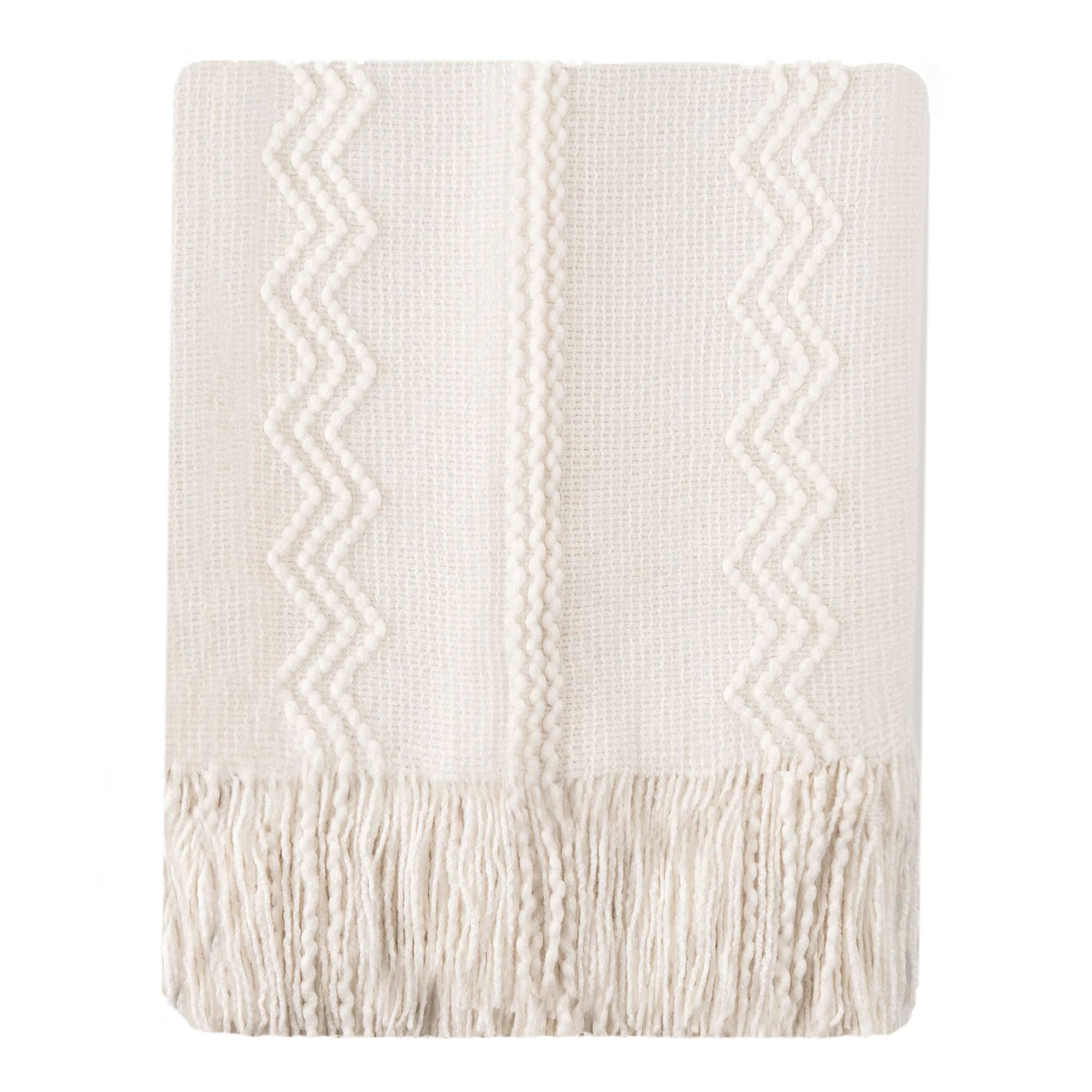 Battilo Cream Throw Blanket,Lightweight White Tassel Blanket,Housewarming Gifts,50"x60" | Walmart (US)