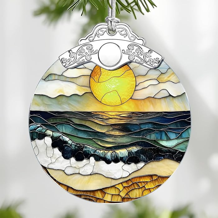 Beach Sunset Stained Glass Ornament, Christmas Ornaments – Christmas Tree Decorations, Holiday ... | Amazon (US)