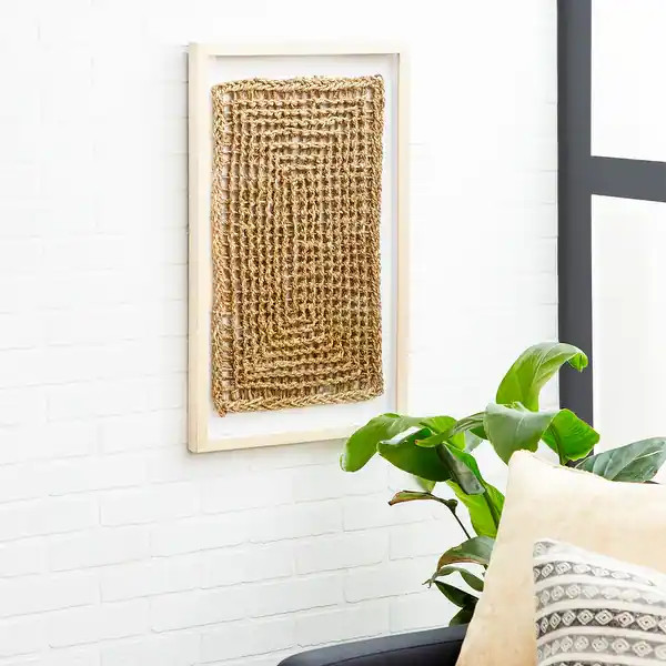 Large Rectangular Shadow Box w/ Natural Beige Rope Abstract Wall Art 18 x 30 - 18 x 2 x 30 | Bed Bath & Beyond