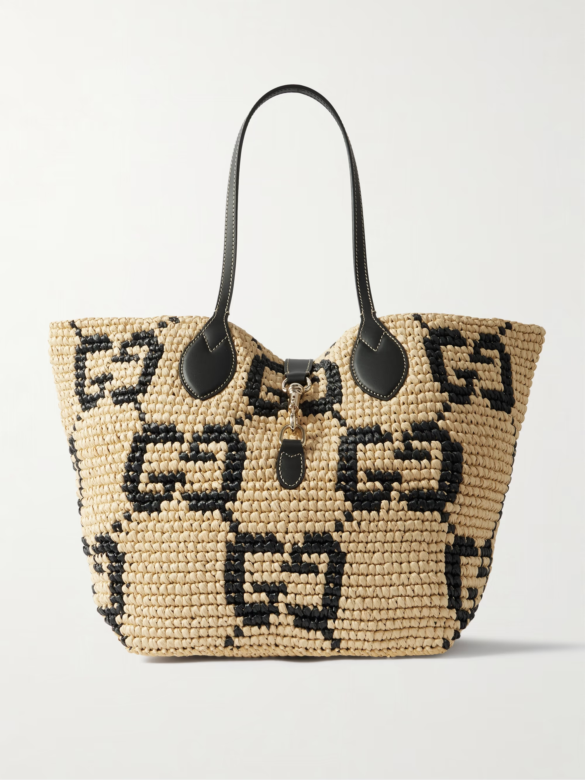 Leather-trimmed logo-jacquard raffia tote | NET-A-PORTER APAC