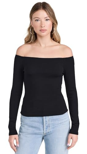 Joe's Jeans Women's The Devin Off The Shoulder Long Sleeve Top, Black, Medium | Amazon (US)