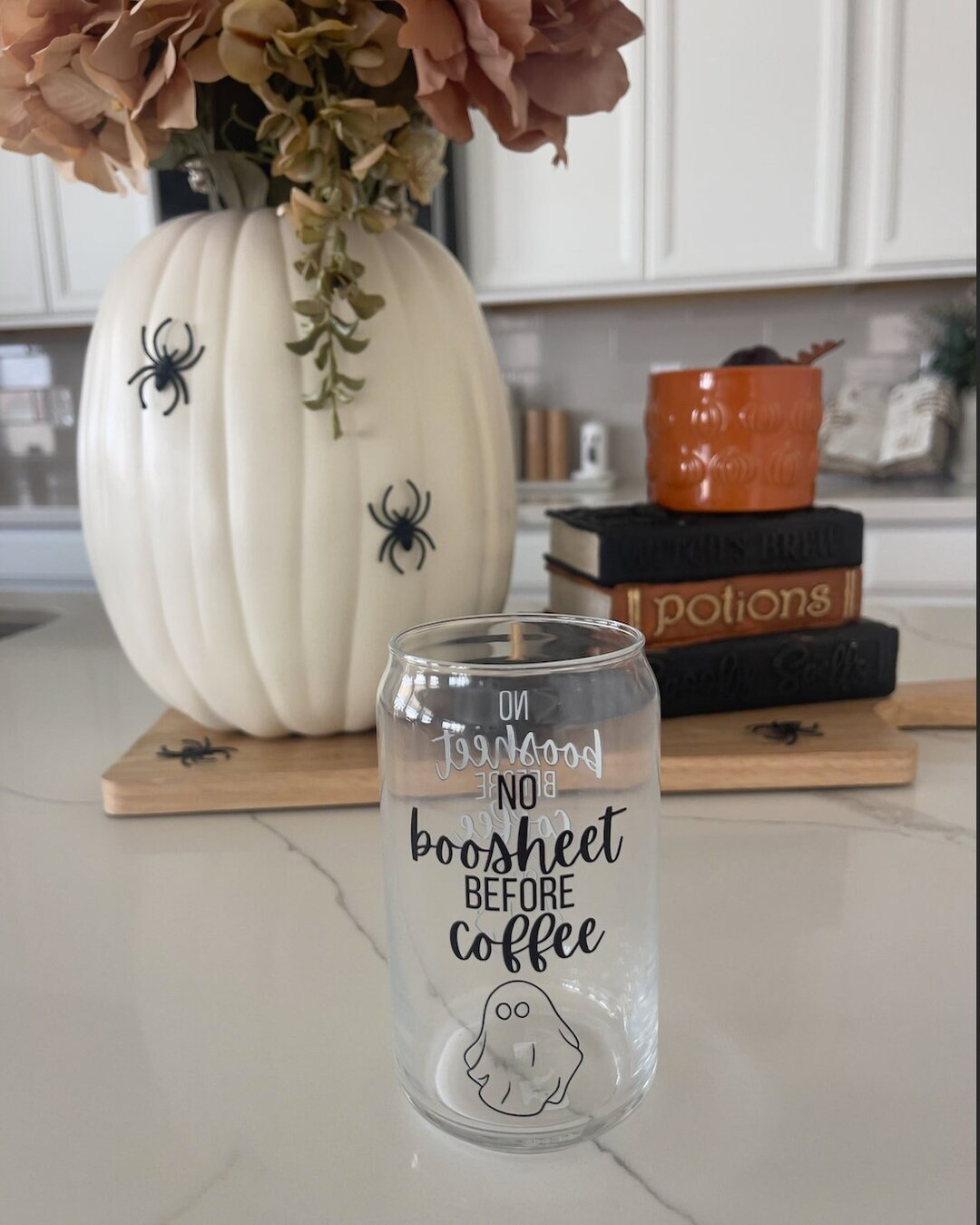 No Boo-sheet Before Coffee Beer Can Glass, Fall Coffee Cup, Halloween Glass, Spooky, Cute Fall Cu... | Etsy (US)