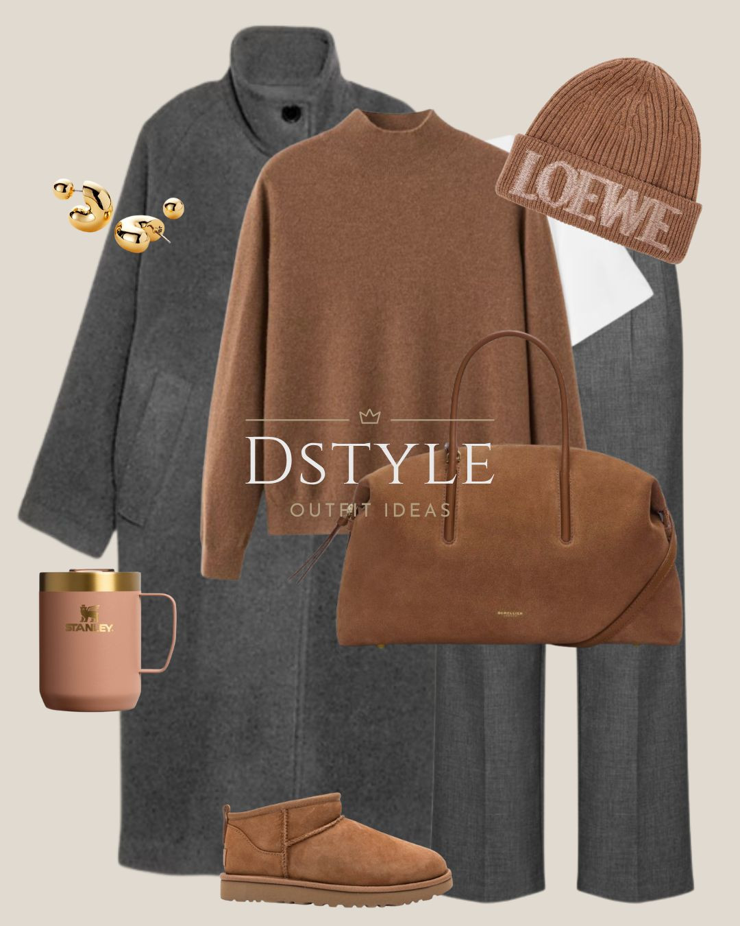 Comfort Meets Chic: Stepping out in my UGGs! 🤎 This is my ultimate formula for staying warm and stylish this season. The rich camel brown sweater and UGG mini boots bring beautiful warmth against the charcoal grey coat and trousers. Topped off with the perfect Loewe beanie and a must-have Stanley cup! Shop this incredibly cozy and stylish neutral look below. 

 #UGGboots #UGGstyle #cozyoutfit #camelbrown #winterfashion #polishedlook #warmneutrals #mockneck #loewe #beanie #LTKHoliday #LTKootd #LTKSeasonal