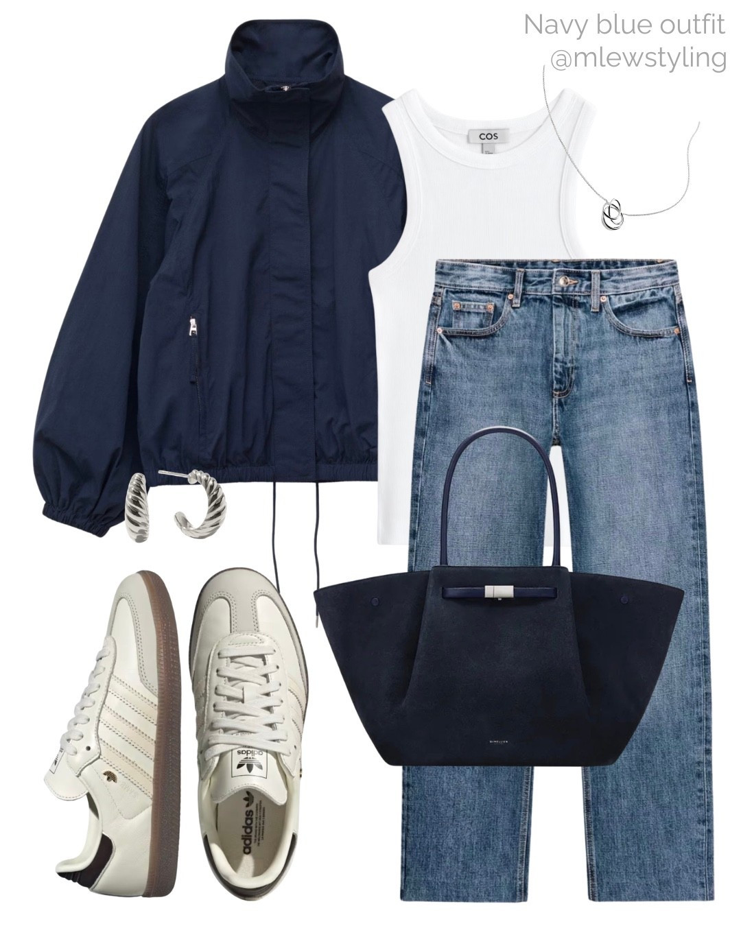 Navy blue spring outfit 💙

Tags: funnel neck jacket, COS white tank, Zara straight leg jeans, new-in adidas samba sneakers, suede DeMellier tote bag, quince silver earrings, neutral aesthetic, capsule wardrobe, everyday look

#LTKootd #LTKSeasonal #LTKgrwm