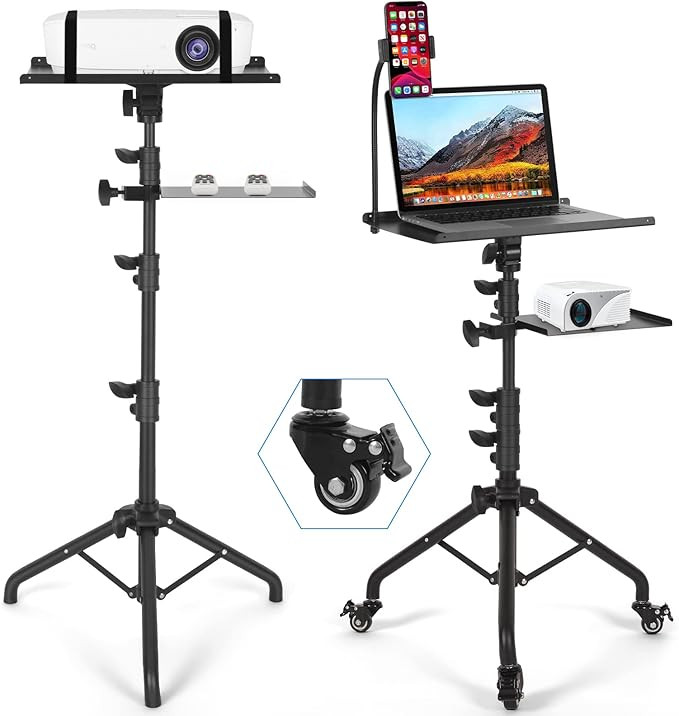 Laptop Tripod on Wheels with 2 Shelves, Portable Projector Floor Stand Adjustable Height 25.9 to ... | Amazon (US)