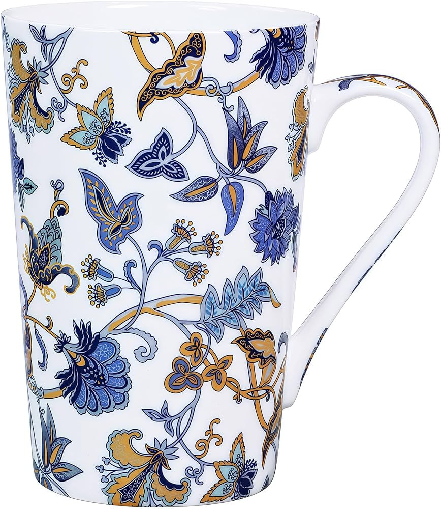 Bone China Coffee Mug Tall Coffee Cup Floral Coffee Tea Mug - 14 oz Floral Tea Cup Tall Coffee Cu... | Amazon (US)