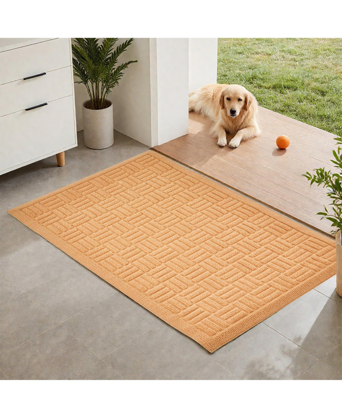 Cozito Beige Door Mat, 29.5 x 17.7 in Low-Profile Doormat w/ Non-Slip Rubber Backing, Absorbent Dirt-Trapping Entry Mat for Porch/Patio - Brown | Macy's