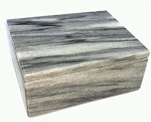 KhanImports Genuine Grey Marble Box, Gray Stone Box with Lid - Rectangular, 5 Inch | Amazon (US)