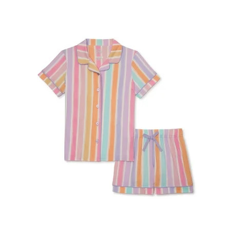 Wonder Nation Girls Button Front Sleep Coat Set Pajama, 2-Piece, Sizes 4-18 & Plus | Walmart (US)