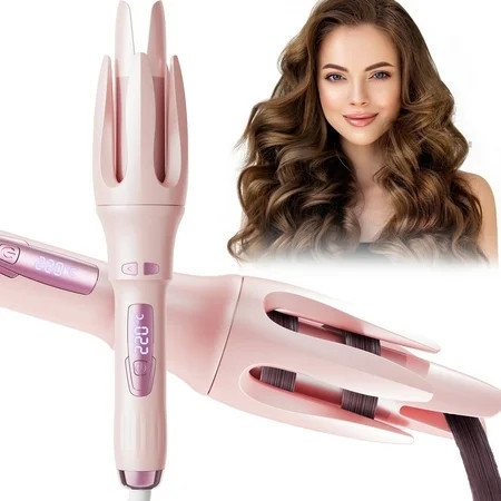 JUUTREN Automatic Curling Iron 1 Inch Hair Curler Rotating Wand Curling Iron for Waves Beach Curls & Hair Waver Dual Voltage 110-240V 4 Heat Settings 320℉-430℉ Hair Wand Auto Shut Off Pink | Walmart (US)