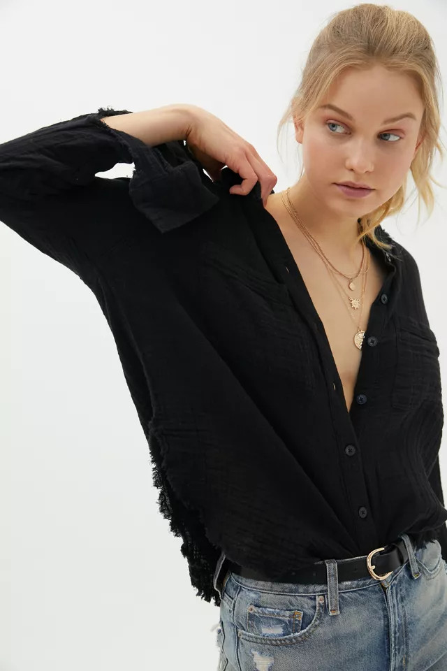 UO Luca Textured Cotton Button-Down Shirt | Urban Outfitters (US and RoW)
