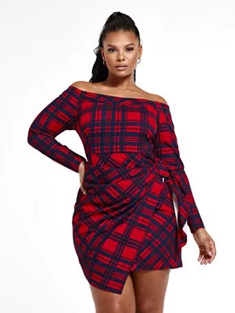 Leah Off The Shoulder Plaid Dress - Fashion To Figure | Fashion to Figure