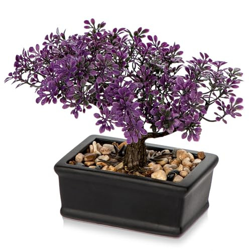 Artificial Bonsai Tree Juniper Faux Plants Indoor Fake Plants Decor with Black Ceramic Pots for Home Table Office Desk Bathroom Shelf Bedroom Living Room Farmhouse Decorations-Purple | Amazon (US)
