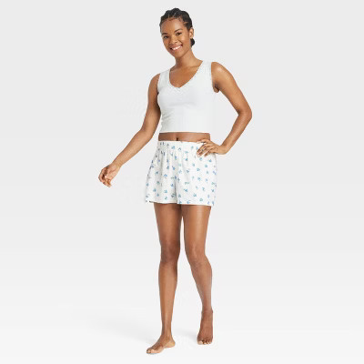 Women's Boxer Pajama Shorts - Colsie™ White/Blueberry L: Cotton Flannel, Midweight, Elastic Waist, Fruit Pattern | Target