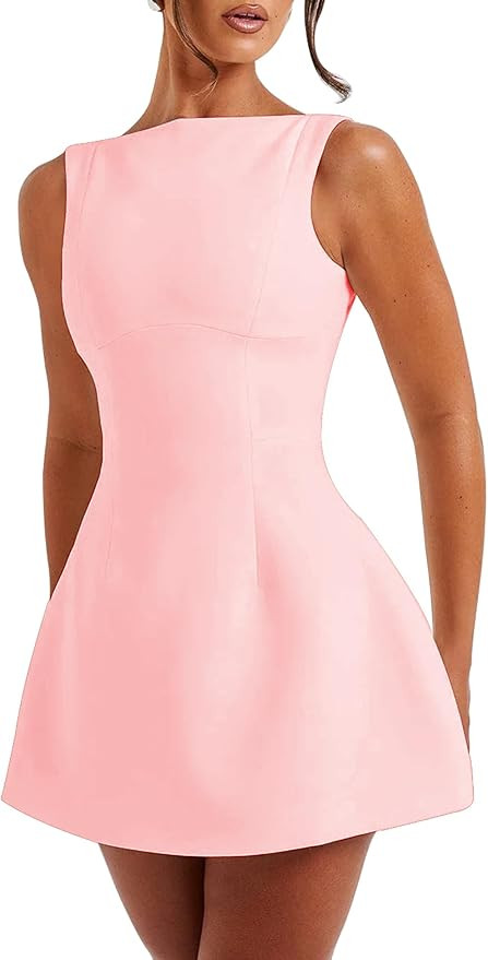 LuFeng Women's Summer Sexy Sleeveless Zipper Mock Neck Slim Fit A-line Mini Dress Bodycon Party C... | Amazon (US)