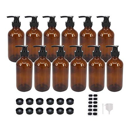 BPFY 12 Pack 8 oz Amber Glass Bottles with Pumps for Essential Oils, Cleaning Products, Lotions, Aro | Walmart (US)
