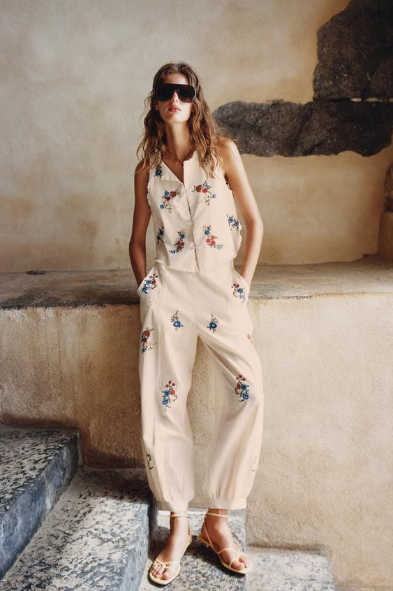 Zara - Embroidered Vest Top - Ecru - S - Woman | Zara US