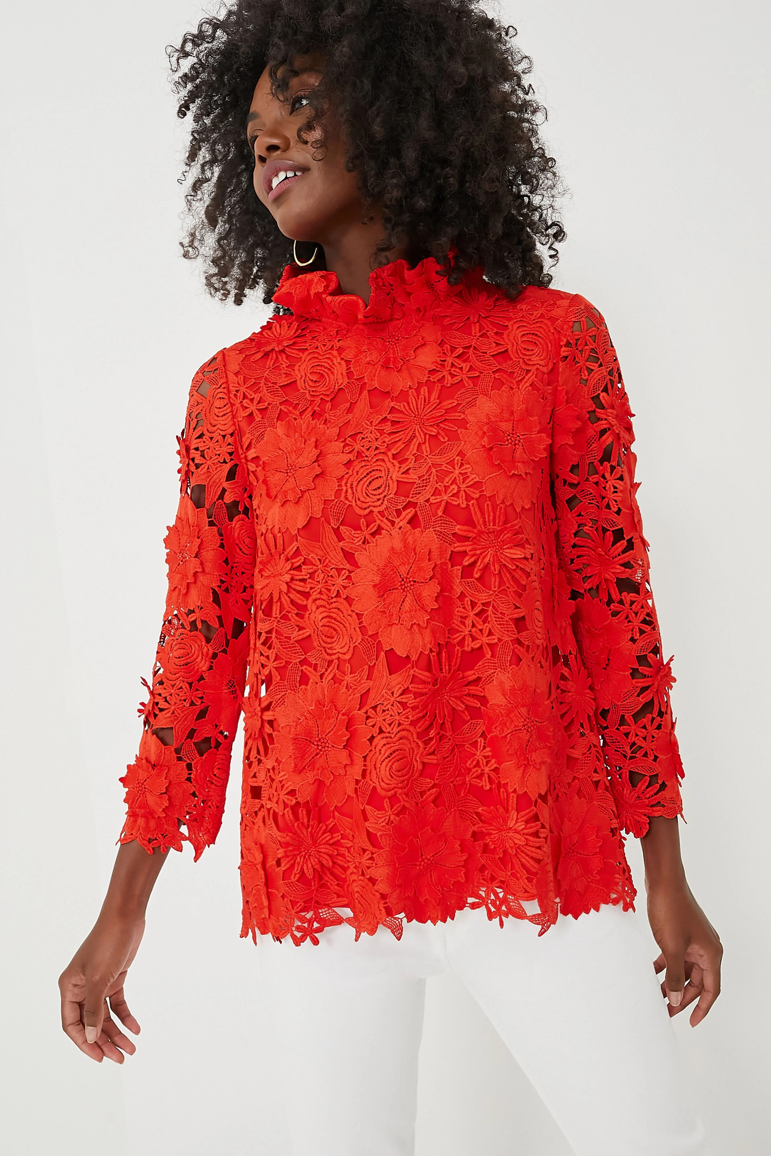 Red Guipure Lace Faye Blouse | Tuckernuck (US)