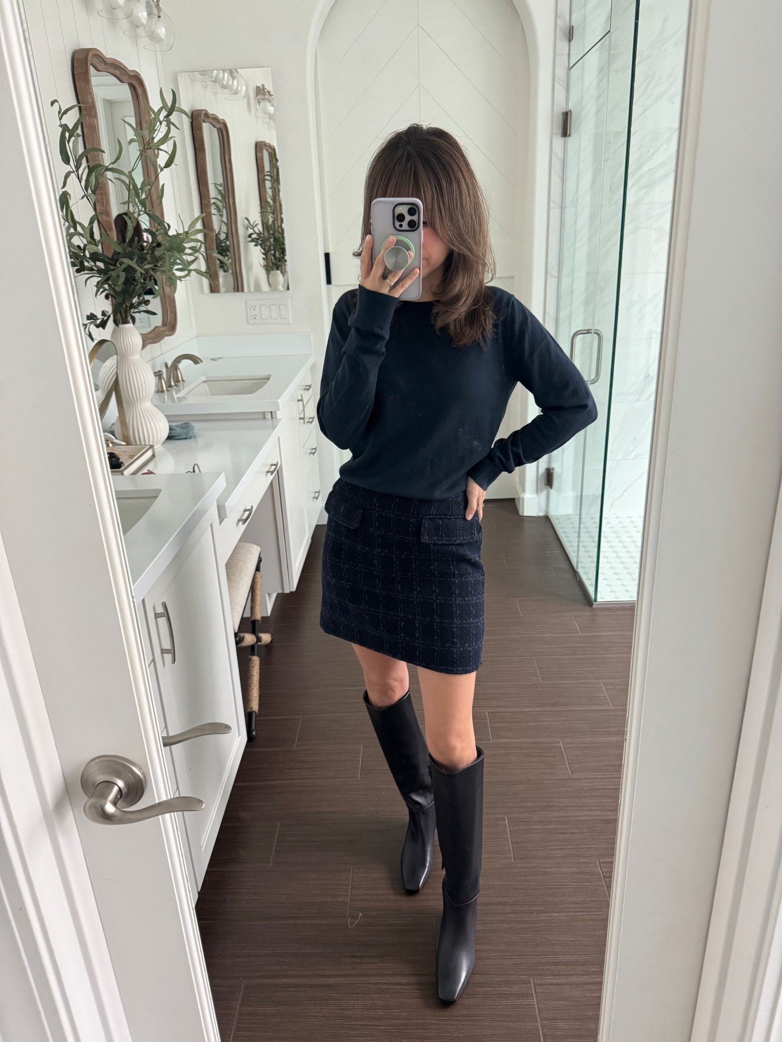 Dressy but comfy outfit for the holiday season. This knit skirt is perfect with these comfy knee high boots along with a navy blue sweater for date night 

Top XS 
Skirt XS 
Boots 5.5

Follow my LTK @monicsutter on the @shop.LTK app to view this post and get my exclusive app-only content!

#liketkit #LTKStyleTip #LTKFindsUnder100 #LTKSeasonal
@shop.ltk



#LTKHoliday #LTKPetite