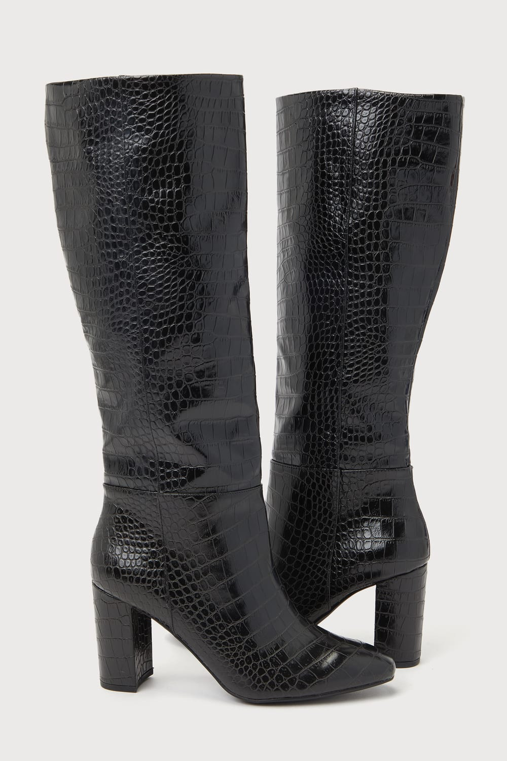 Krafty Black Croc-Embossed Knee-High Boots | Lulus