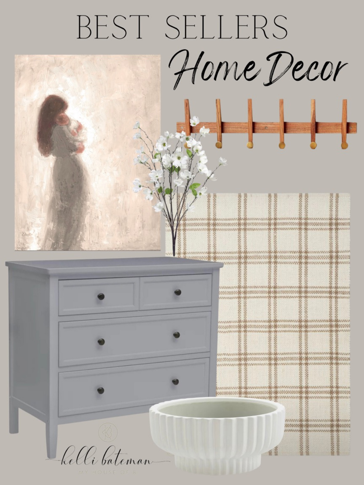 Home Decor Best Sellers 
Rug, dresser, nightstand, art with mother and baby, scallopers pot/vase, and faux cherry blossom stems.


#LTKFind #LTKhome #LTKSeasonal