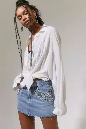 BDG Glimmer Shimmer Embellished Denim Mini Skirt | Urban Outfitters (US and RoW)