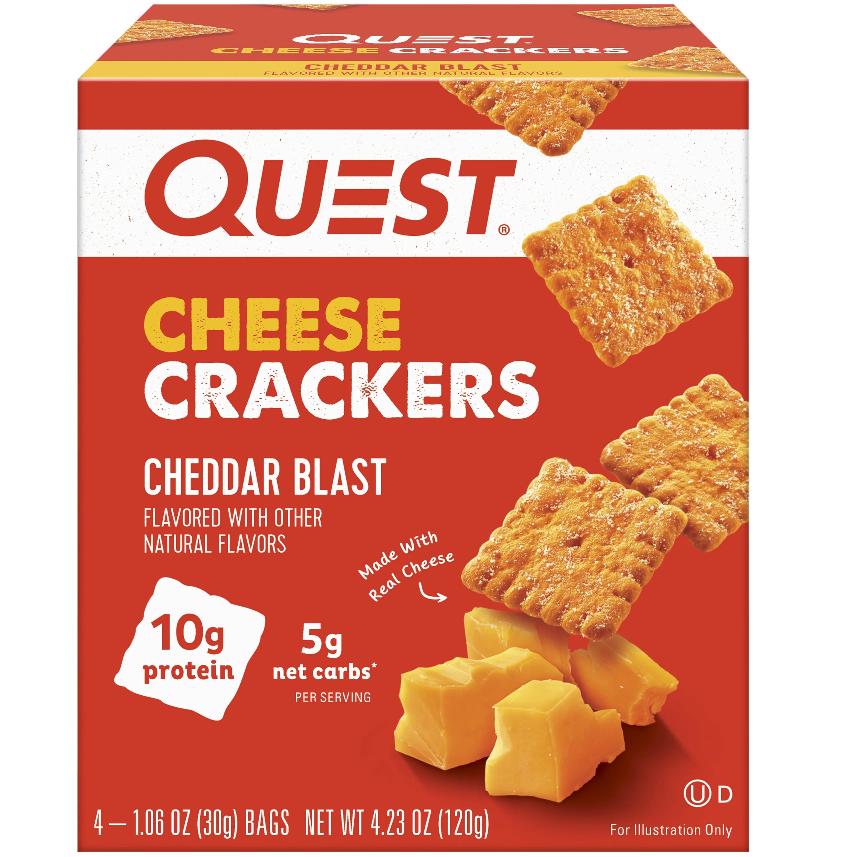 Quest Cheese Crackers, Cheddar Blast flavor, 10g of Protein, Made with Real Cheese, 4 Count | Walmart (US)
