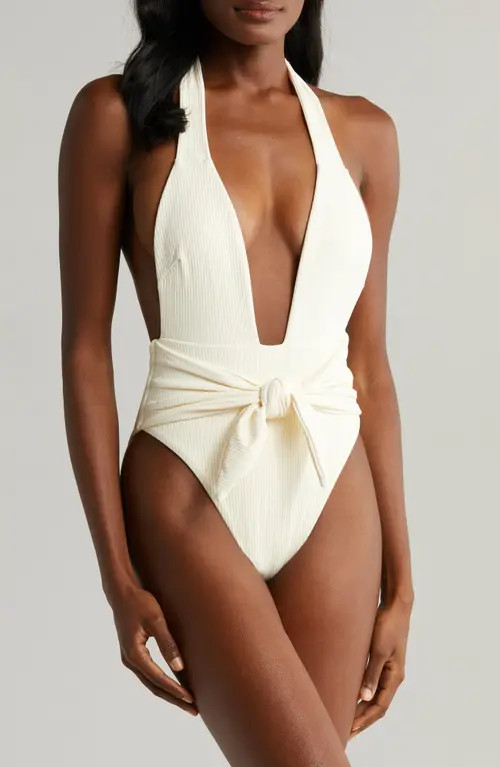 MONTCE Tropez Rib Tie Waist One-Piece Swimsuit in Cream Rib at Nordstrom, Size X-Small | Nordstrom