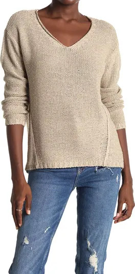 V-Neck Faux Suede Elbow Patch Tunic Sweater | Nordstrom Rack