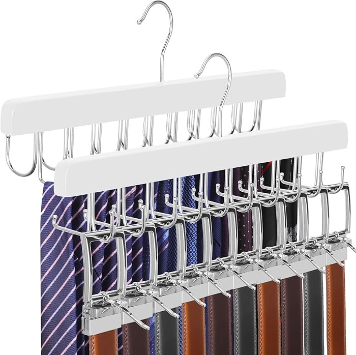 TOPIA HANGER 2 Pack 2 in 1 Belt Tie Hanger for Closet Max 60 Belts with 60 Ties Capacity, 40 Hook... | Amazon (US)